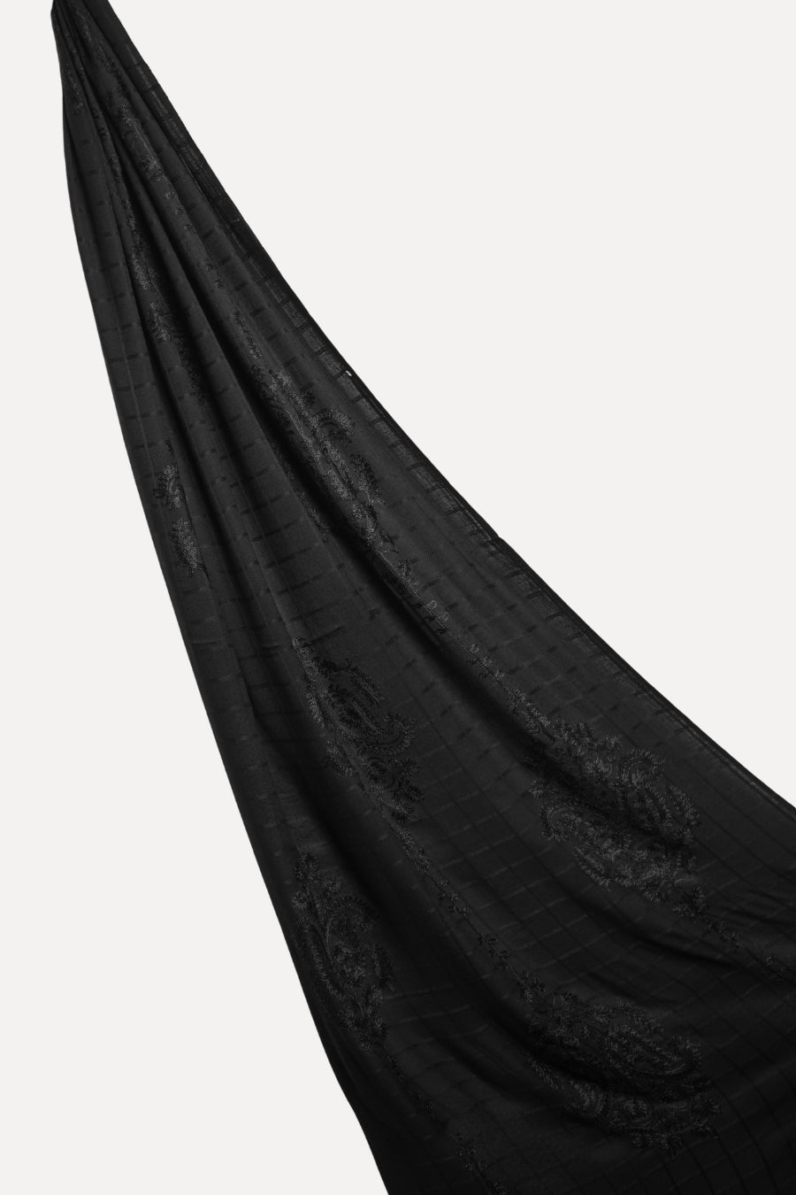 Self Check Embroidery Lawn Hijab - Black