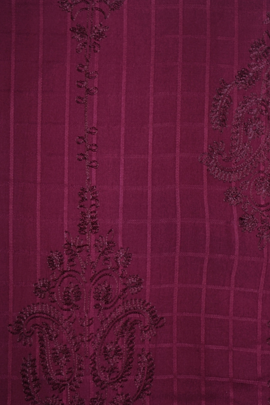 Self Check Embroidery Lawn Hijab - Maroon