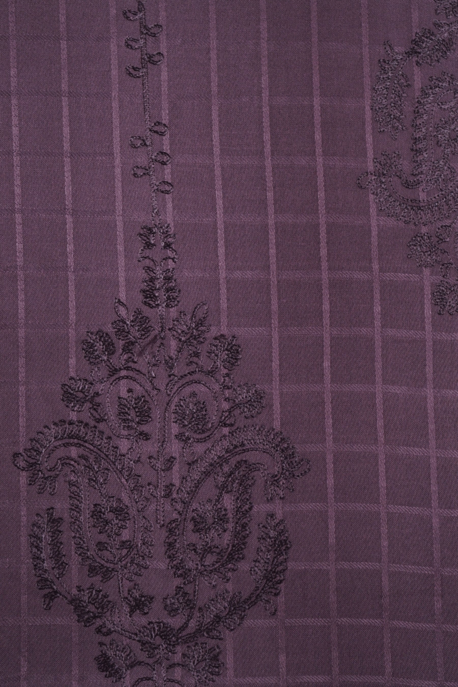 Self Check Embroidery Lawn Hijab - Plum