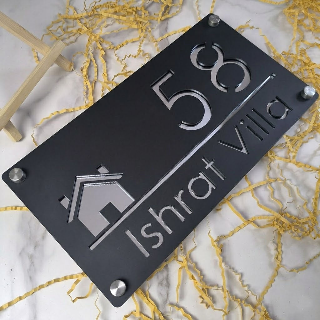Black and Silver Acrylic House Plate