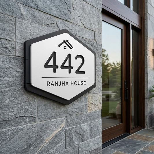 Modern Style Acrylic White and Black House name plate
