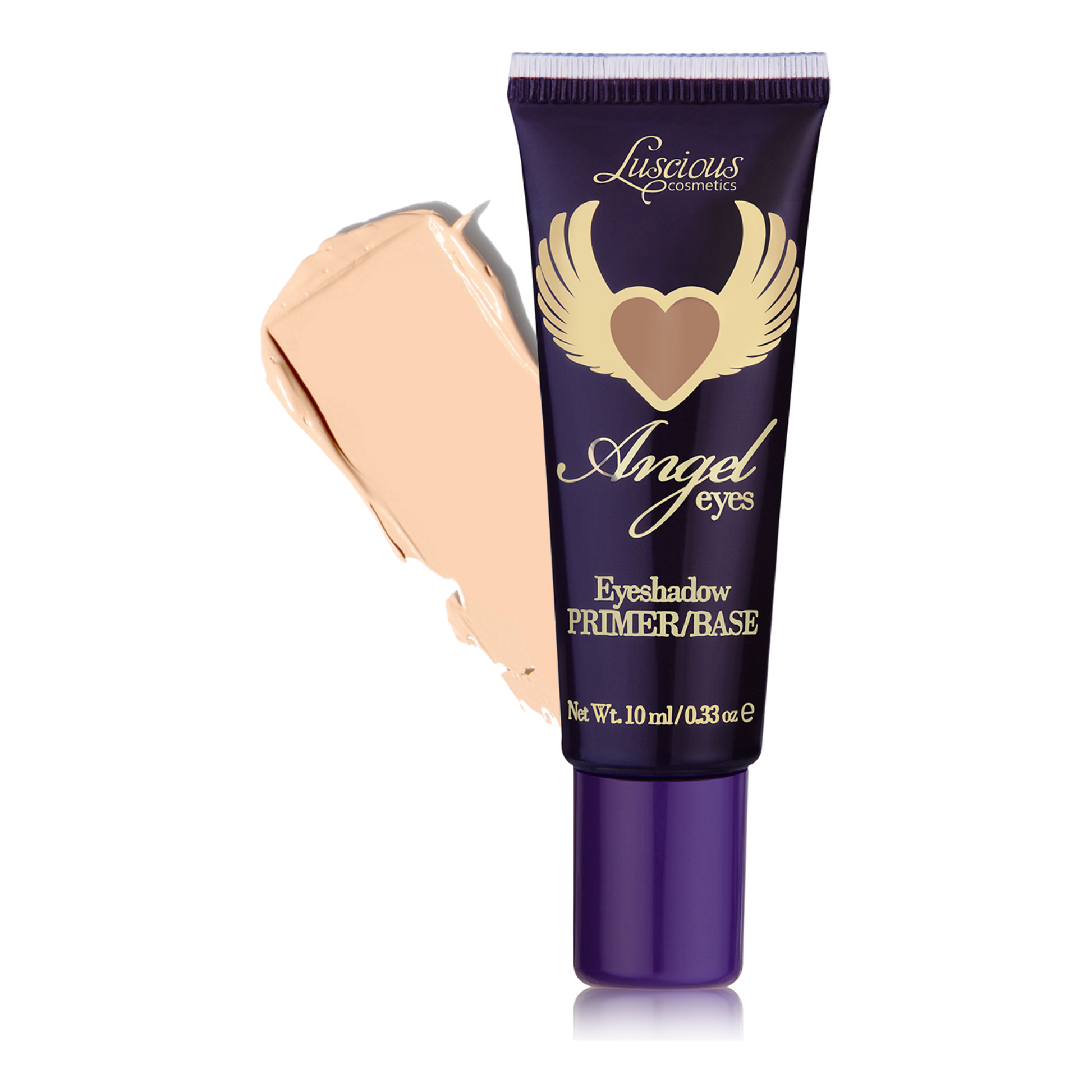 Luscious Cosmetics Angel Eyes eyeshadow primer base in a tube, 0.33 oz (10 ml), designed to prep lids for long-lasting eye makeup.