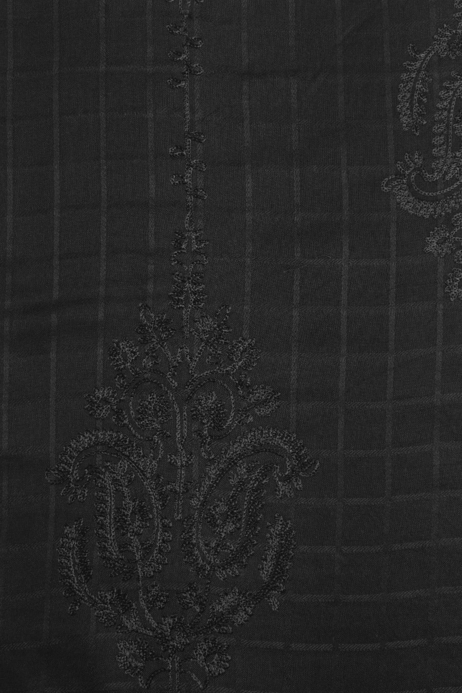 Self Check Embroidery Lawn Hijab - Black