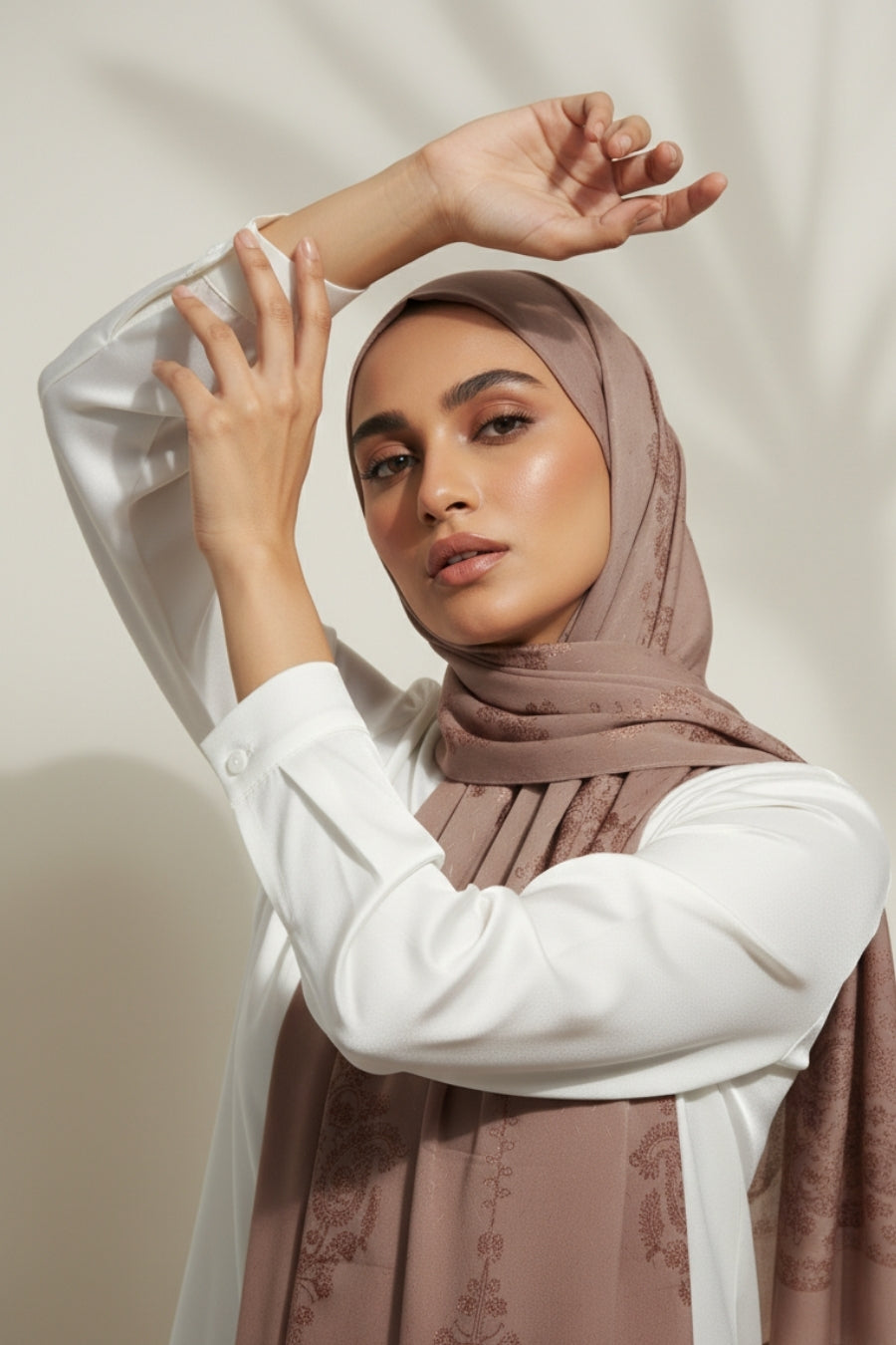 Self Embroidery Lawn Hijab - Caramel