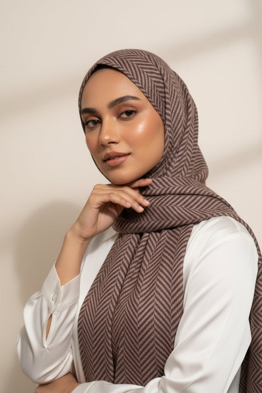 Classic Patterned Cashmere - Dark Taupe