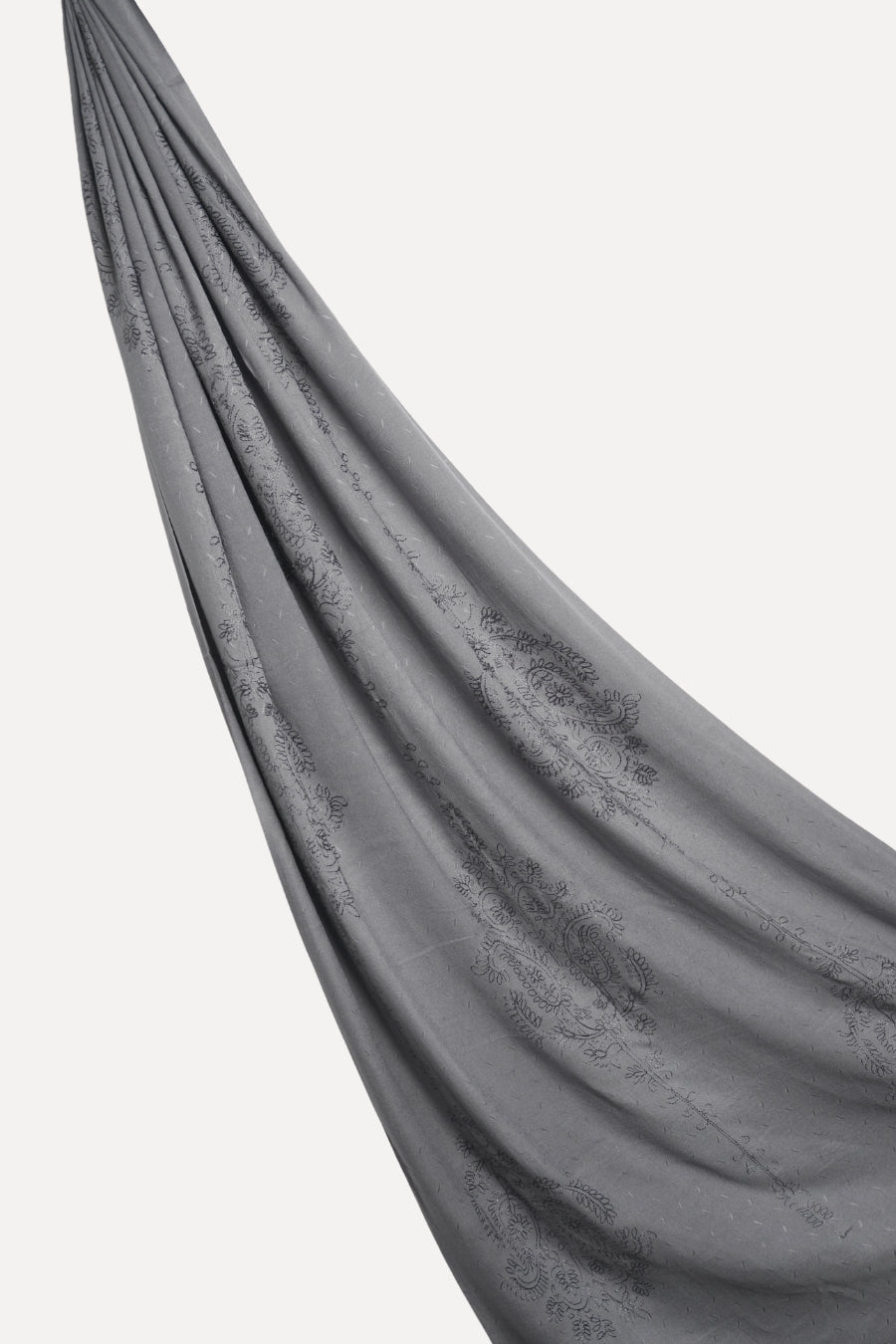 Self Embroidery Lawn Hijab - Grey