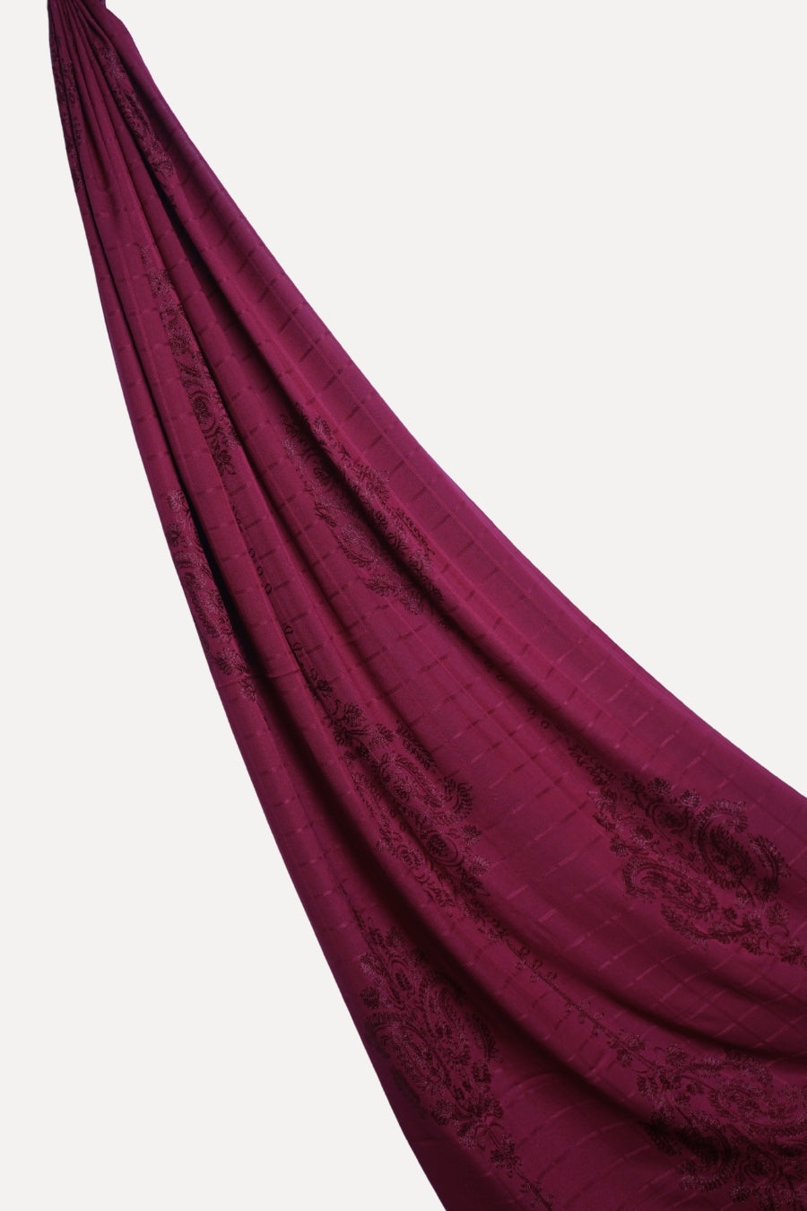 Self Check Embroidery Lawn Hijab - Maroon