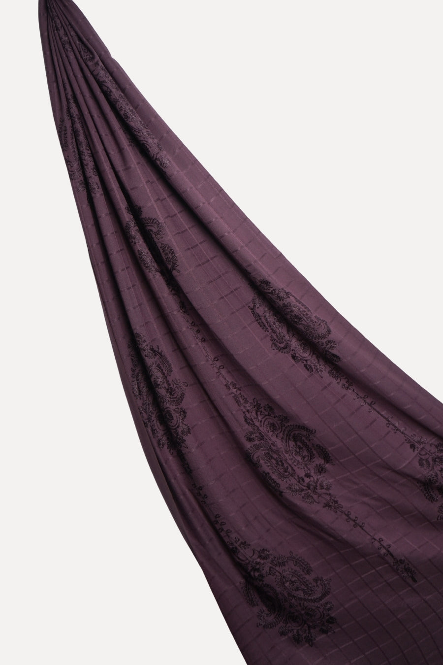 Self Check Embroidery Lawn Hijab - Plum