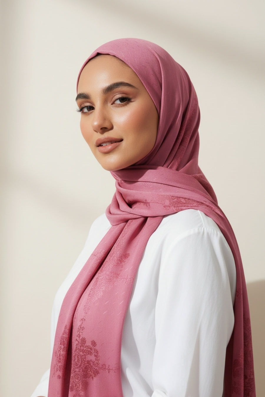 Self Embroidery Lawn Hijab - Rose