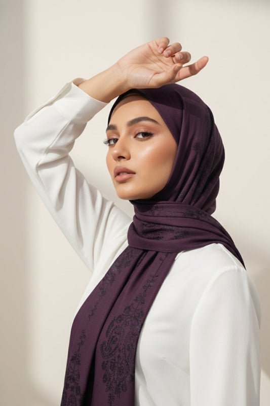 Self Embroidery Lawn Hijab - Sangria