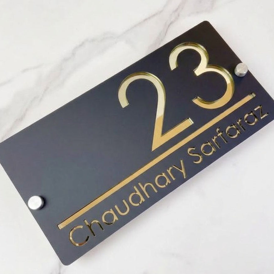 Golden and Black Acrylic laser cut name plate