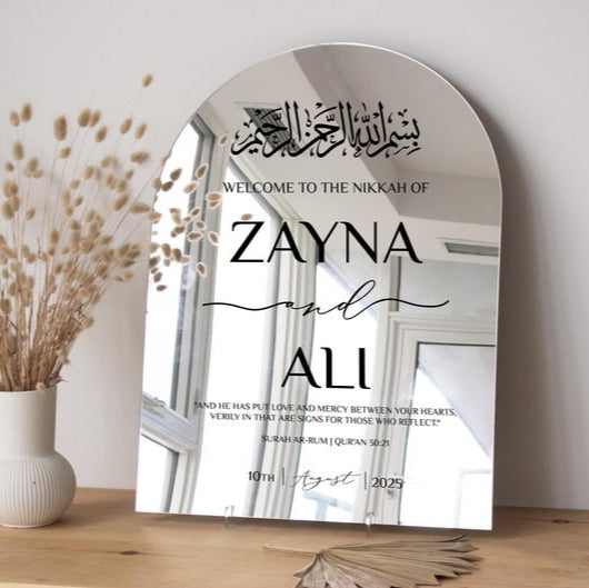 Wedding Welcome Sign with Bismillah Writing in Acrylic Arch