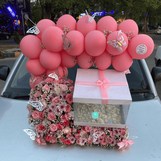Pink Chrysanthemums,Roses & Baloons Giftbox with Customized Cake 🎂for Her|Birthday