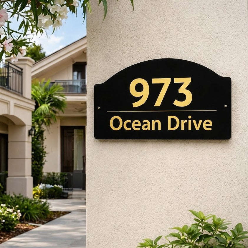 Acrylic Arch Shape Black name plate for House