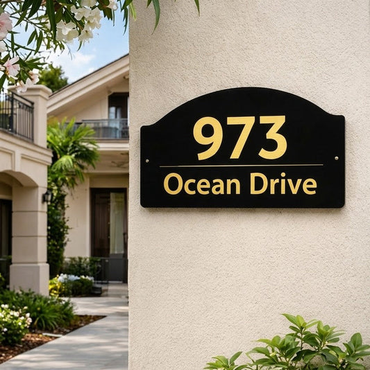 Acrylic Arch Shape Black name plate for House