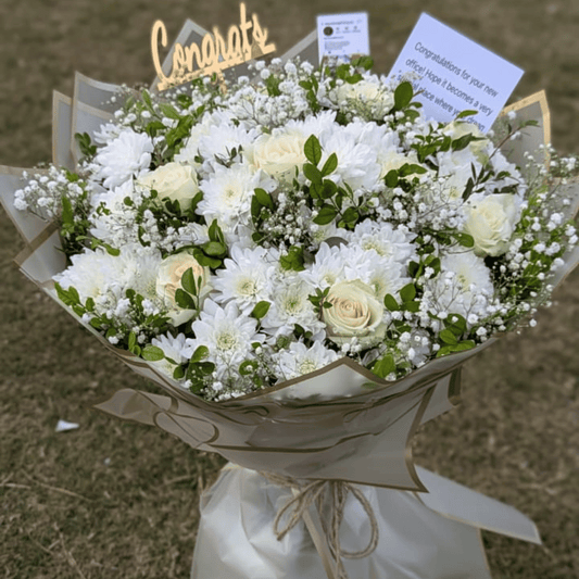 A Grand Gesture: White Rose & Chrysanthemum Bouquet