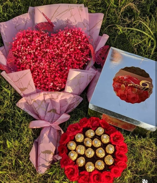 Heart Bouquet with and ferrero rochers box