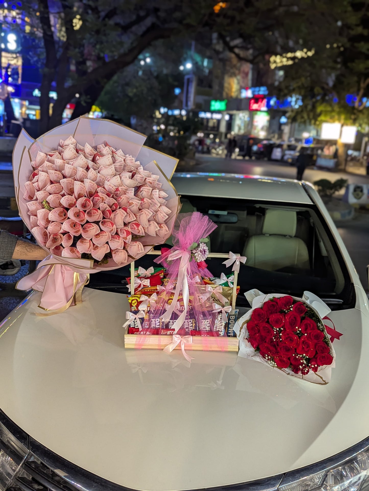 Money Bouquet , Chocolate basket & Roses