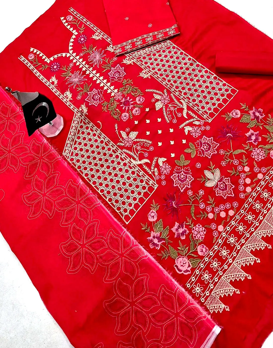 Heavy Embroidered EID Lawn Dress with Digital Print Banadora Dupatta